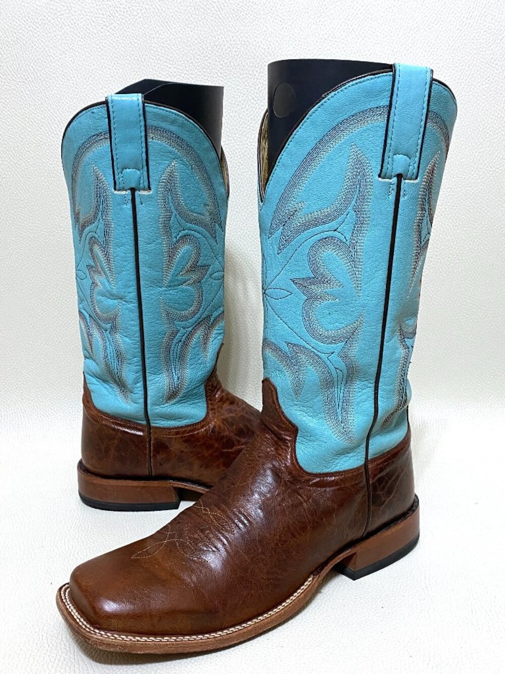 Mens Tony Lama Boots 9.5 D Sealy Honey Cabra Louisiana Sky Blue Western Boot